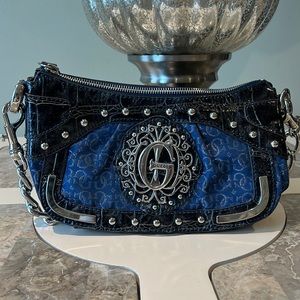 Vintage GUESS Mini Cowgirl Purse (Jean / Black Pleather / Metal Finishing)